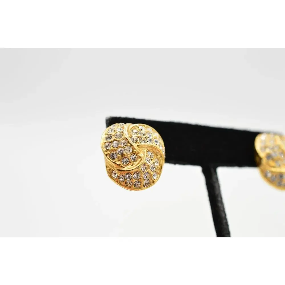 1980s Roman Vintage Earrings Sparkling Pave Rhinestone Crystal Gold Signed Bin1